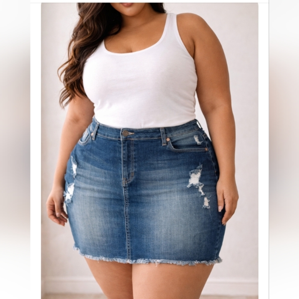 Ashley Stewart Distressed Stretch Denim Mini Skirt – Size 22